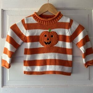 Authentic Kids Fall Orange and White Striped Pumpkin Sweater